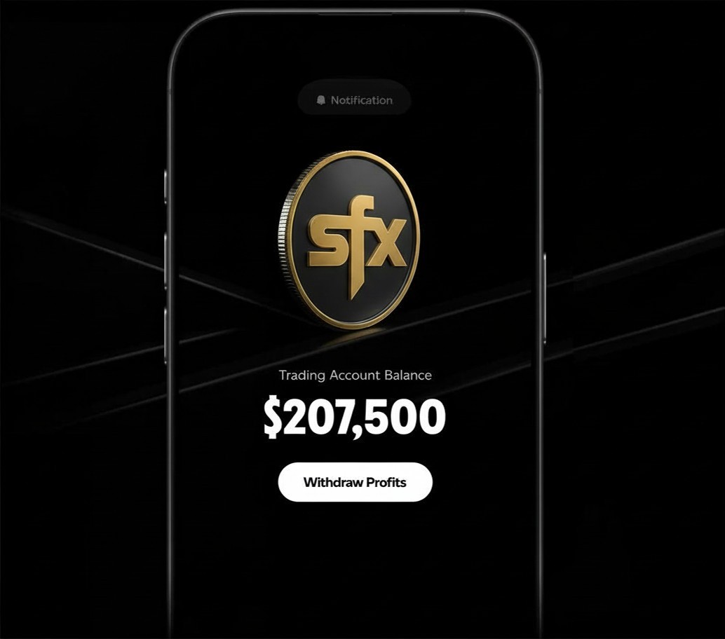 Smartphone screen showing a trading app with a balance of $207,500 and a notification of $7,500 reward received.